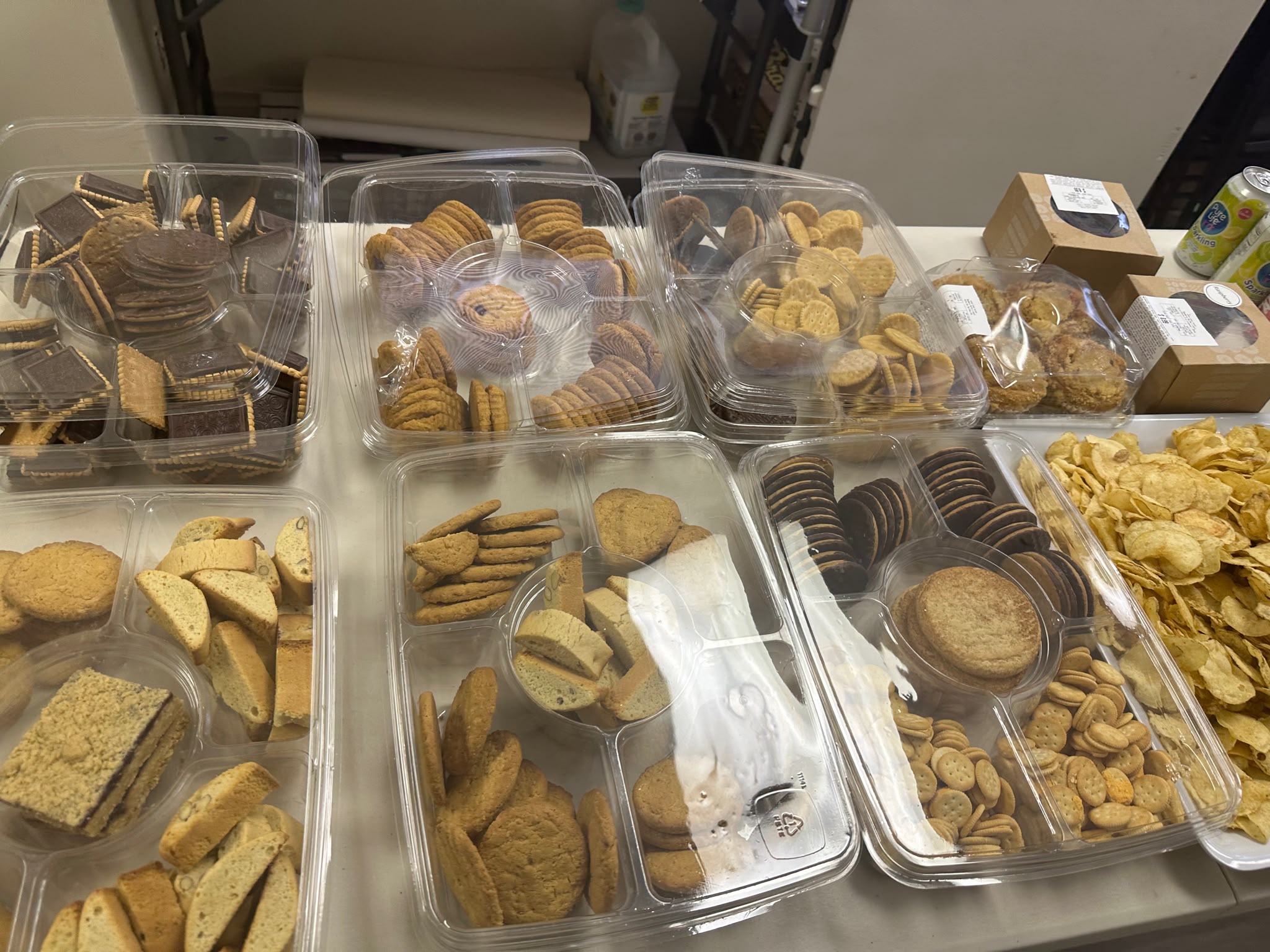 Resident volunteer packaging and sorting food hampers for seniors and families